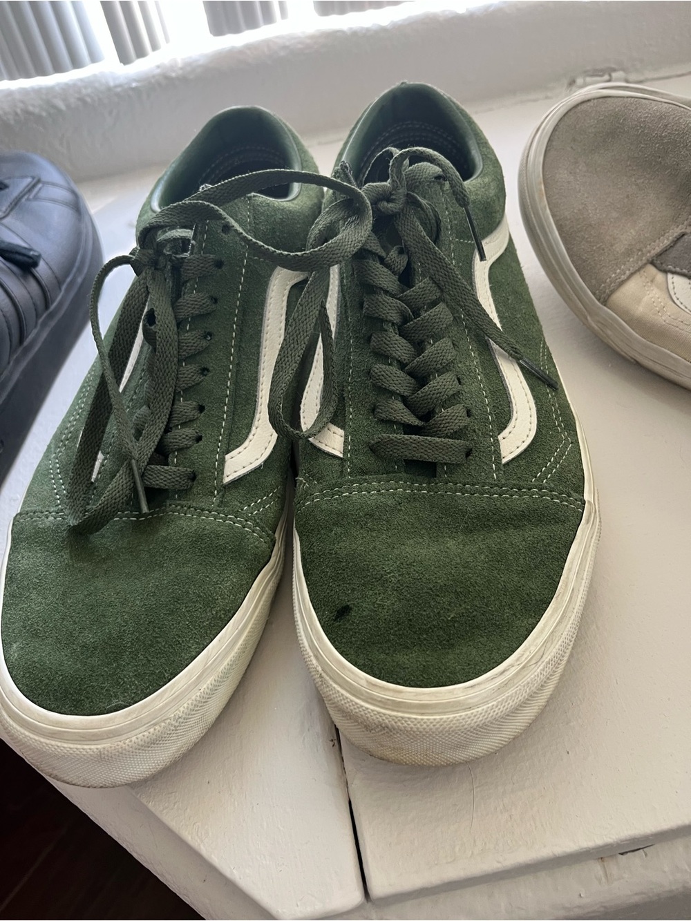 Vans Old Skool Green Suede Sneakers with White Stripe